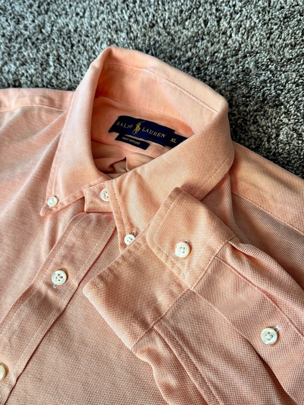 Ralph Lauren Polo Knit Oxford Shirt XL Peach Pink 100% Cotton